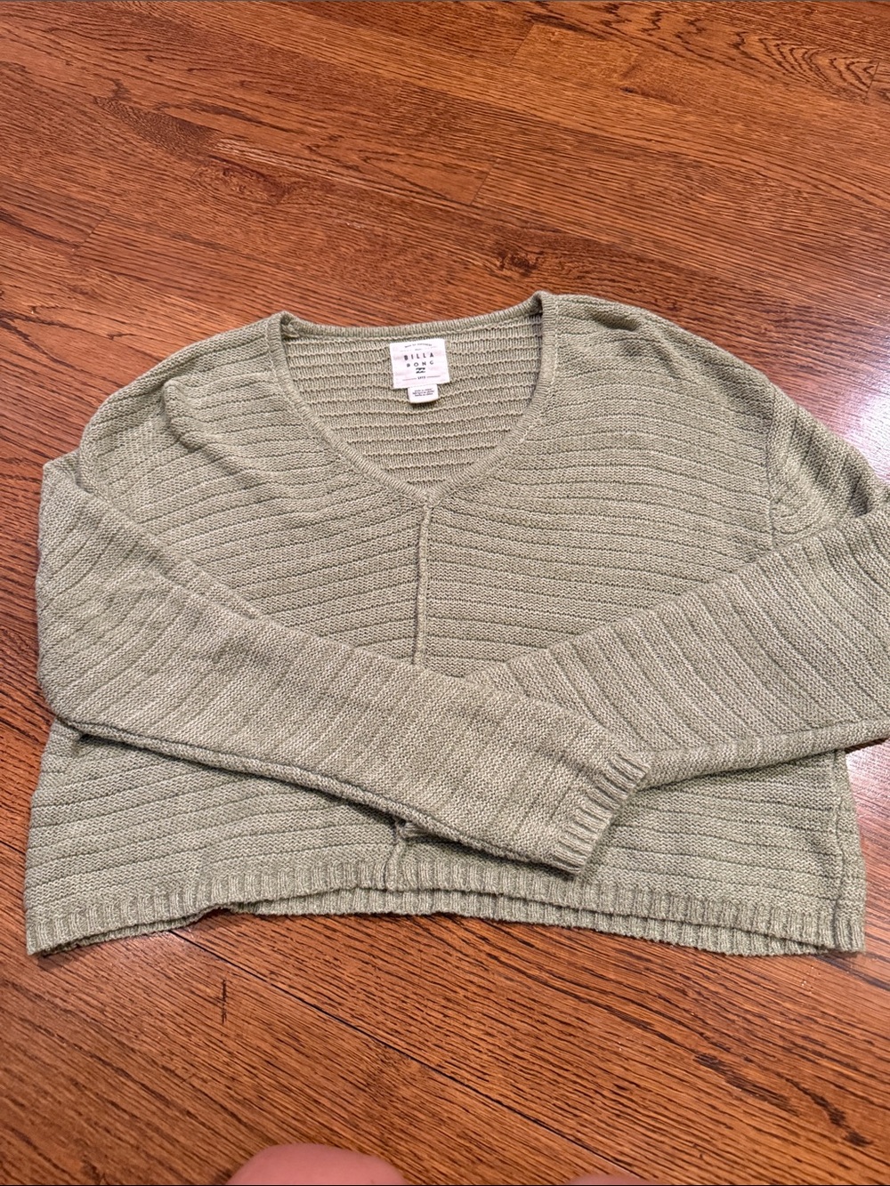 Billabong Olive Sage V-Neck Ribbed Sweater